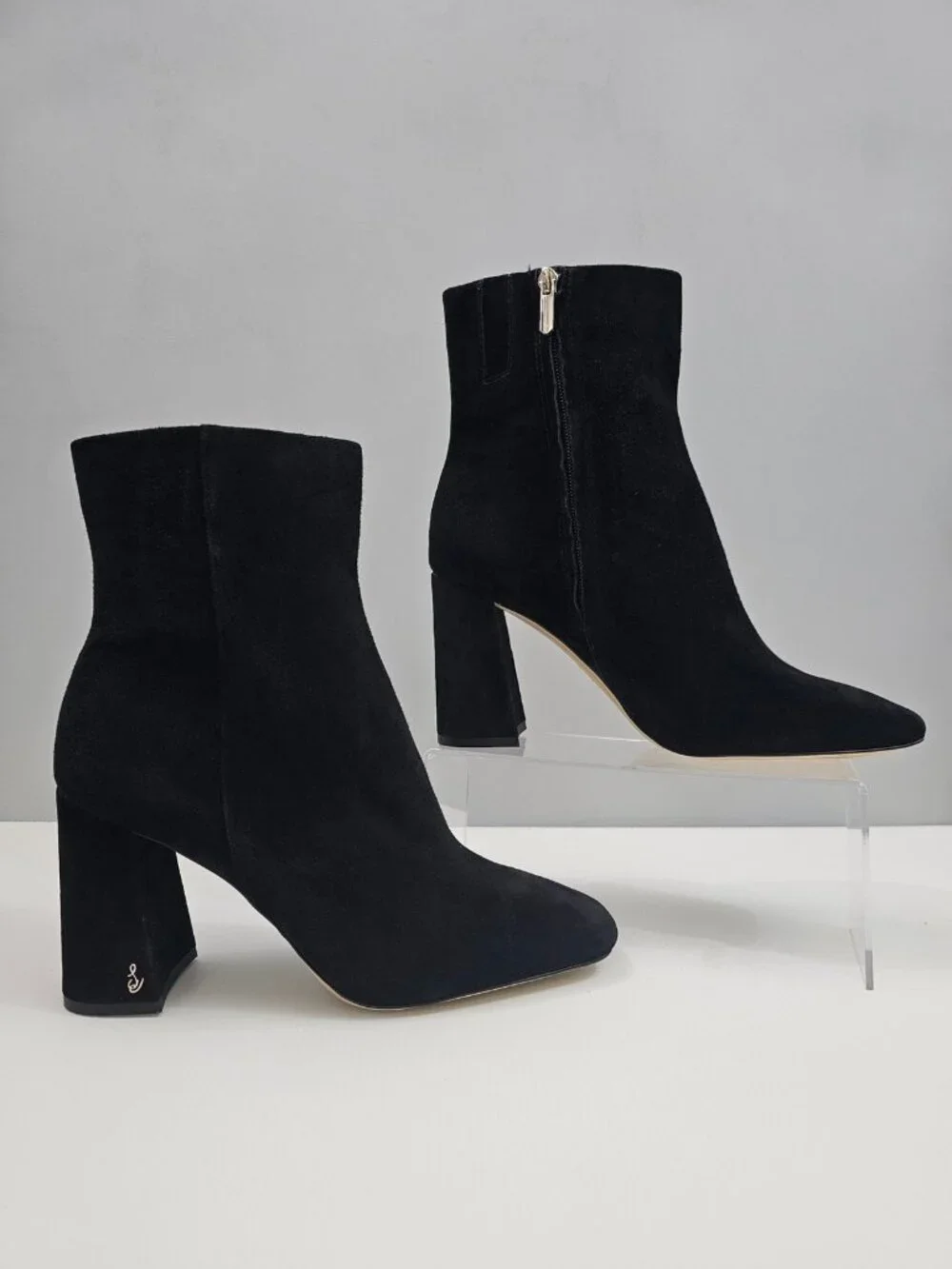 Sam Edelman Codie Block Heel Ankle Boot Womens 11 Black Suede Square Toe